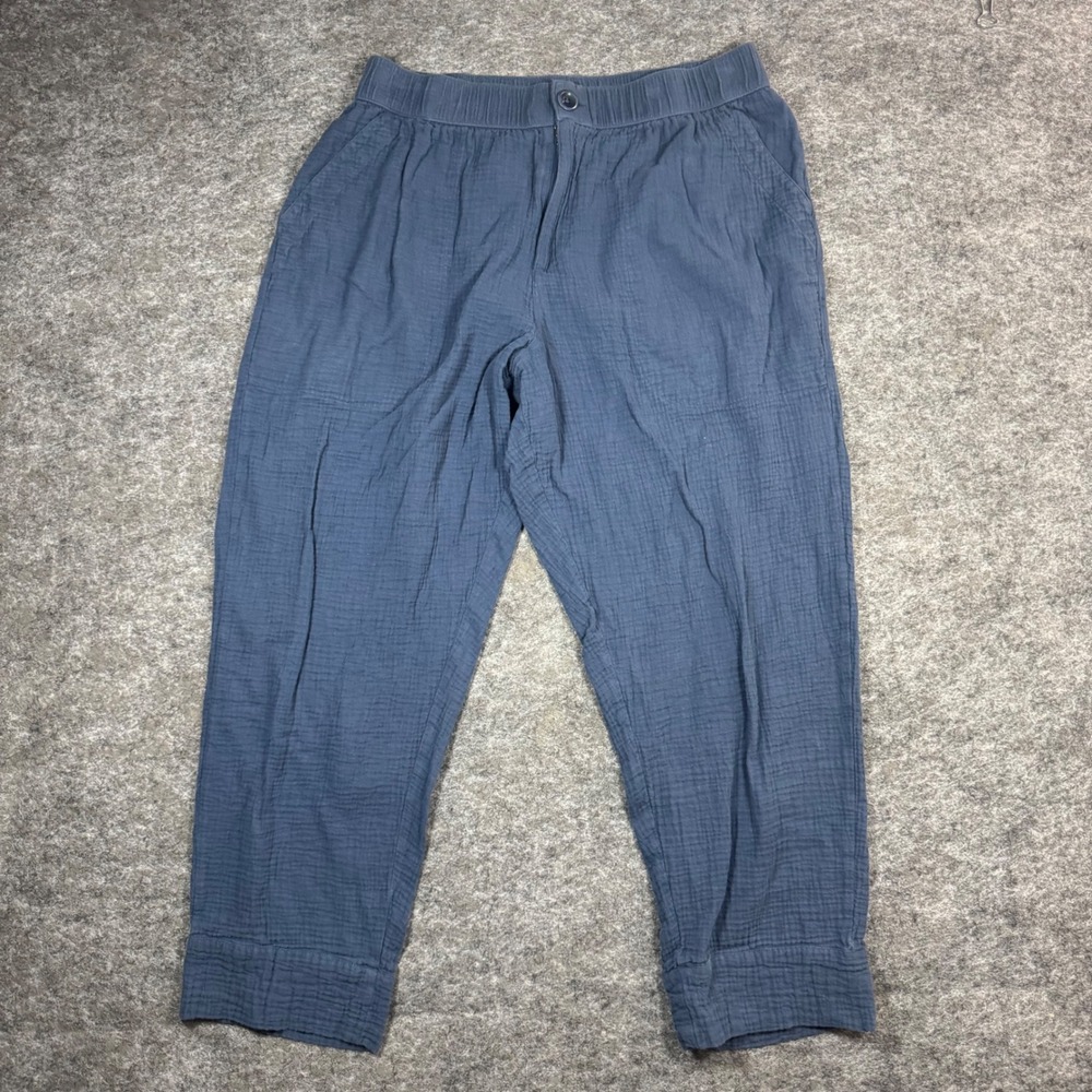 Pact Organic Cotton Gauze Pants Womens L Blue Relaxed Cuffed Coastal Boho